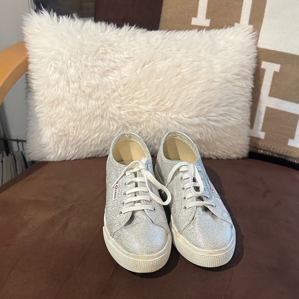 Superga Shimmering Silver Lace-Up Sneakers